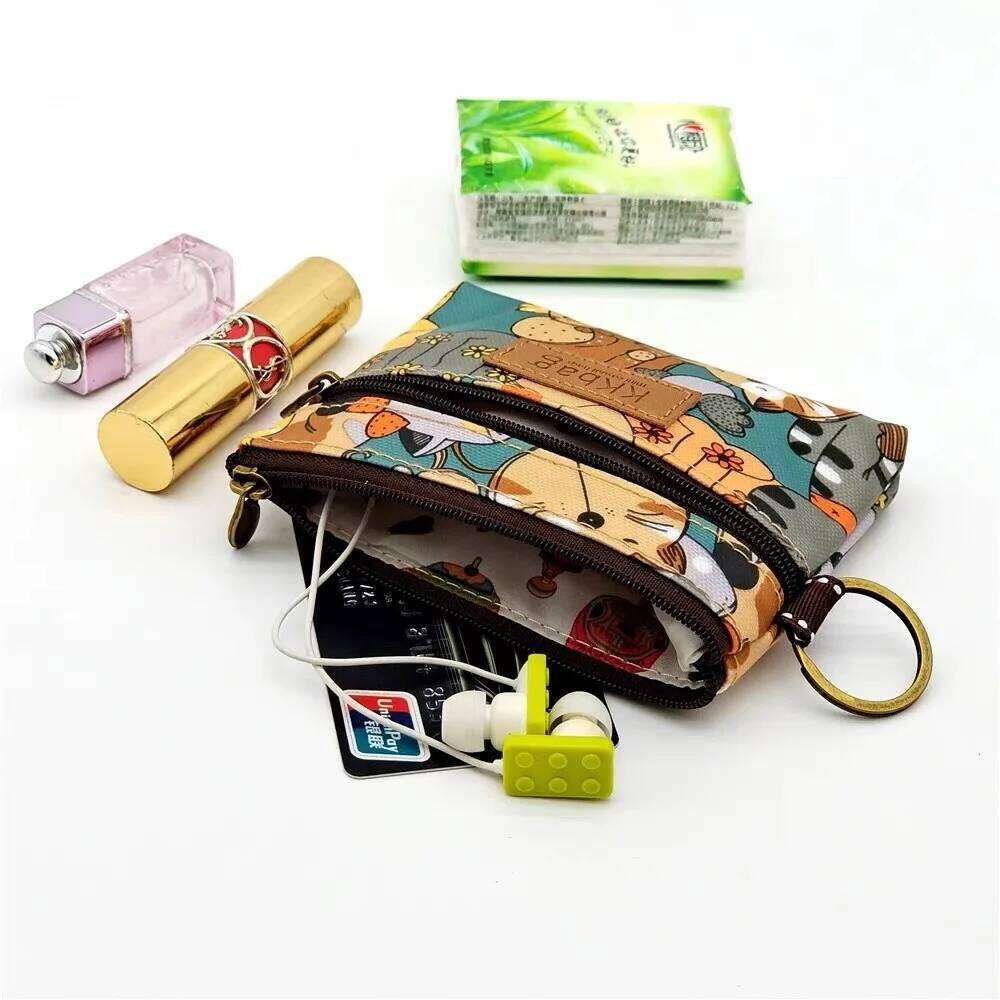 Women Polyester Cartoon Print Keychain Wallet Small Card Organizer Key Pouch Ladies Money Bag Coin Purse for Children Girls Boys Z260205