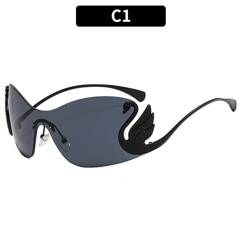New Swan Temple Metal European and American Style Internet Celebrity One-piece Sunglasses Personality Diamond-studded UV Protection Glasses