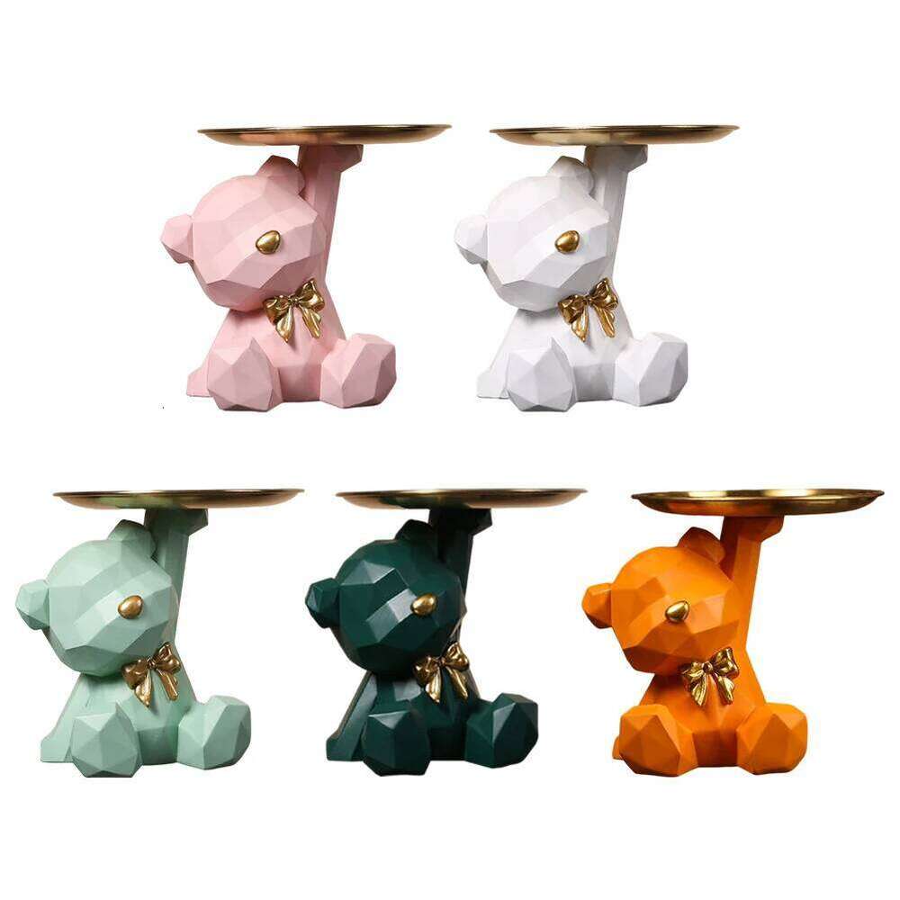 Geometric Bear Key Holder Figurine Entrance Crafts Resin Desk Decoration Candy Sundries Household Supplies for Home Living Room S260204