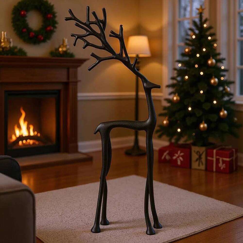 1pc Classic Elegant Black Letter Deer Figurine - Christmas Tree Topper & Year-Round Decor, Durable Plastic Home Gift S260204
