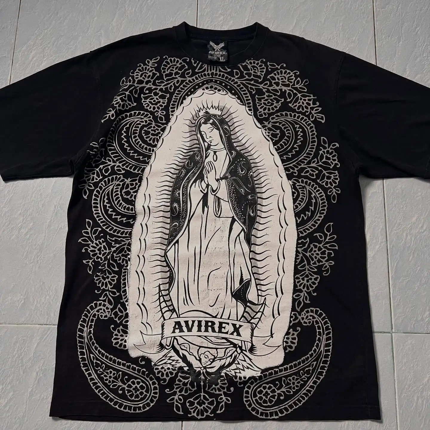 Vintage Avirex Black Short - Sleeve T - Shirt with Rhinestone Double - Sided Pattern Retro Streetwear Top 260129