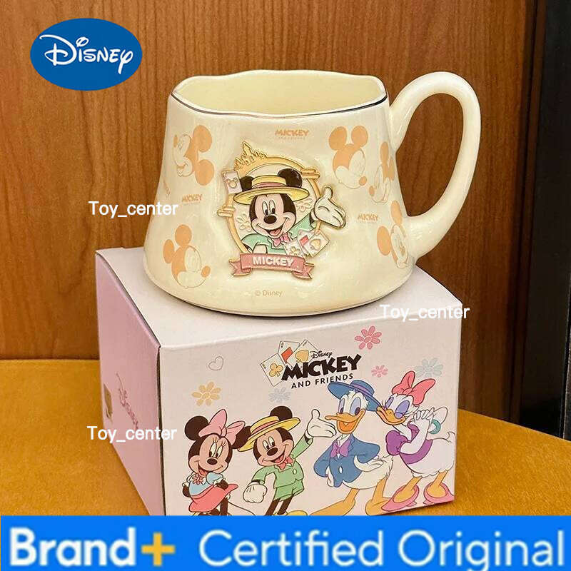 Disney Mickey Cartoon Anime Couples Lid Mug Cute Print Ceramic Donald Duck Tea Coffee Milk Cup Decoration Kawaii Gift for Girls H260205