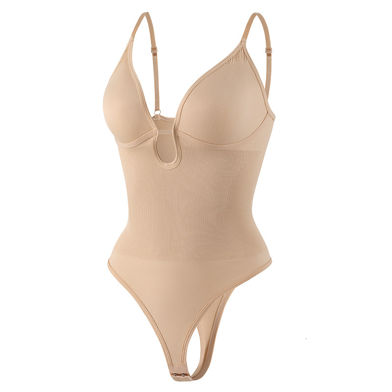 Seamless Shapewear Plus Size Fashion Exquisite Retro Women's Shaping Deep V Backless Waist-Cinching Bodysuit Butt-Lifting Shaping Thong Bodysuit