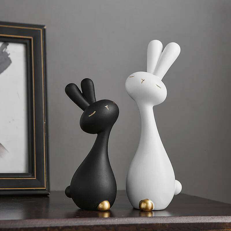 Black and white rabbit desktop small ornament resin handicrafts office , living room creative soft decoration S260204