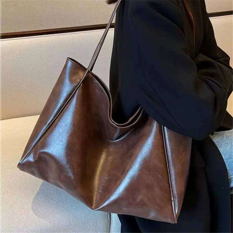 Women's Tote Large Capacity Soft Leather Shoulder Bag, Retro Casual Handbag, Perfect for Commuting Handbags Travel Bag Y260204