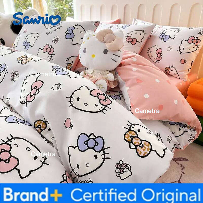Sanrio Genuine Cartoon Hello Kitty 100% Cotton 4pcs Children's KT Bed Sheet Quilt Cover Pillowcase 3pcs Set H260205