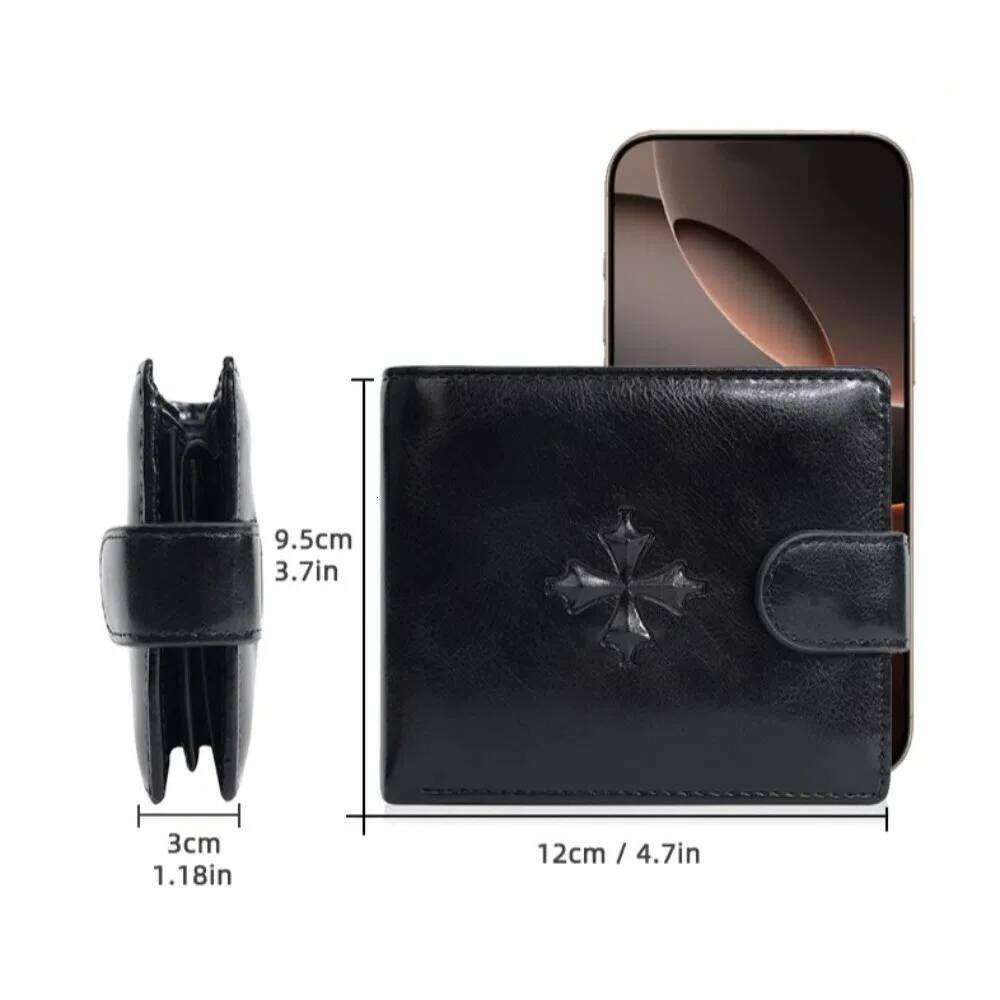 Cross 3 Fold Wallets PU Leather ID Badge Holder Anti-theft Cash Bag Solid Color Urban Recreational Style Men's Short Wallet Z260205