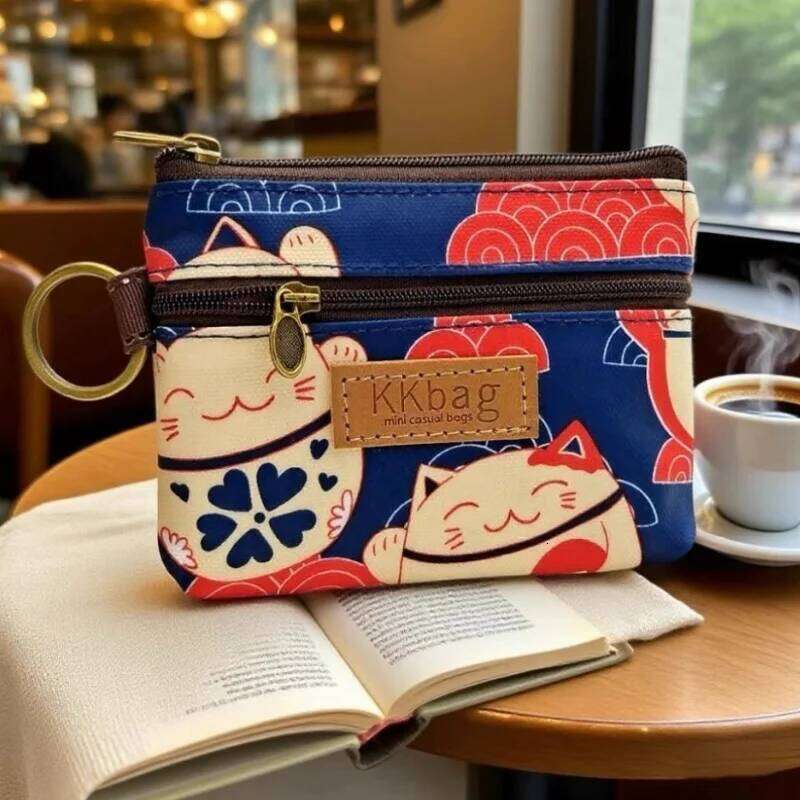 Women Polyester Cartoon Print Keychain Wallet Small Card Organizer Key Pouch Ladies Money Bag Coin Purse for Children Girls Boys Z260205
