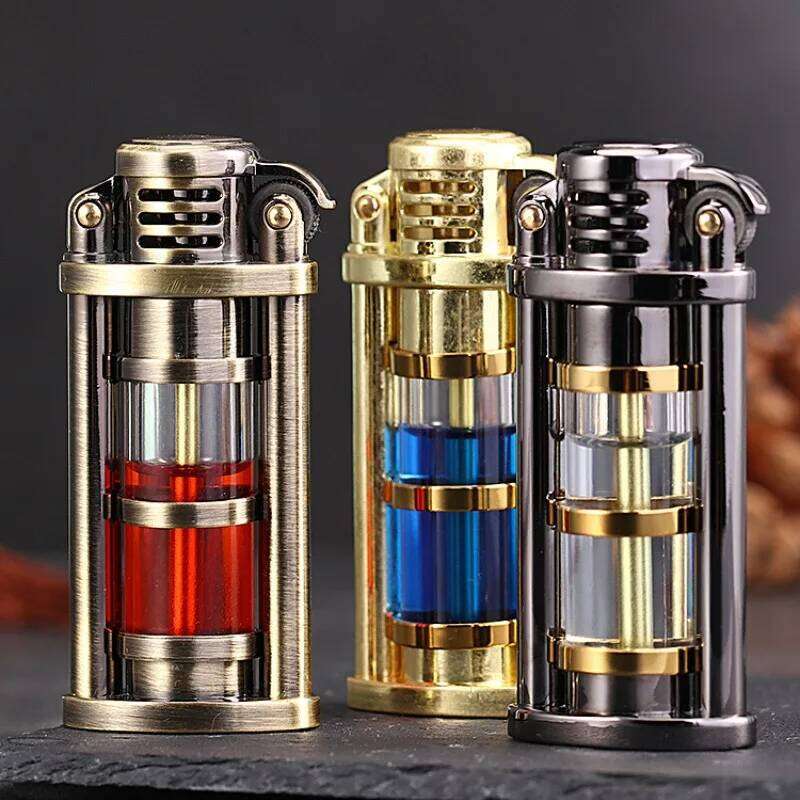 4 Colors Metal Kerosene Lighter, Vintage Retro Grinding Wheel Lighters Smoking, Visual Oil Tank Exquisite for Men Gift Box S260207