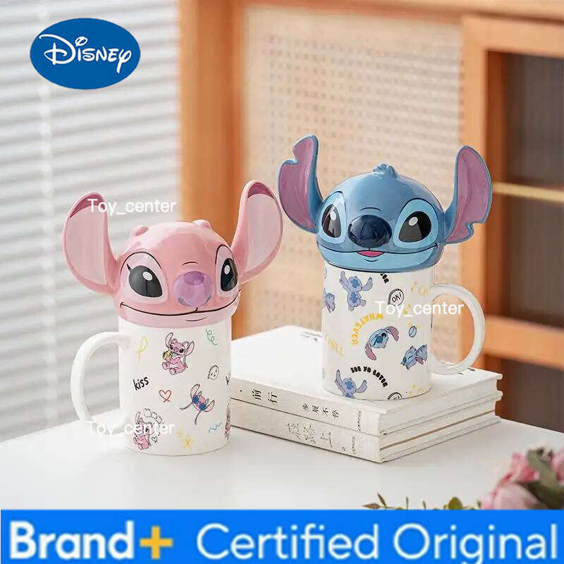 Disney Stitch 3D Cartoon Ceramic Mug with Lid Creative Household Office Girls and Boy Water Cups Birthday Gift for Friends H260205
