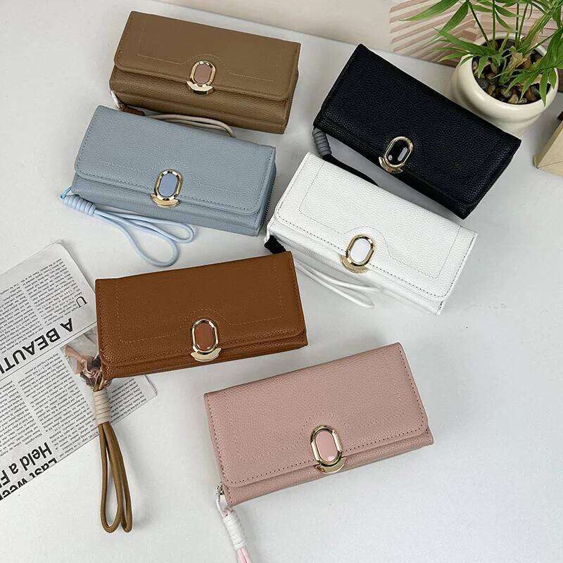 New Fashion Large Capacity Women Clutch Zipper Solid Color Coin Purse PU Leather Card Holders Female Tri-fold Long Wallet Z260205