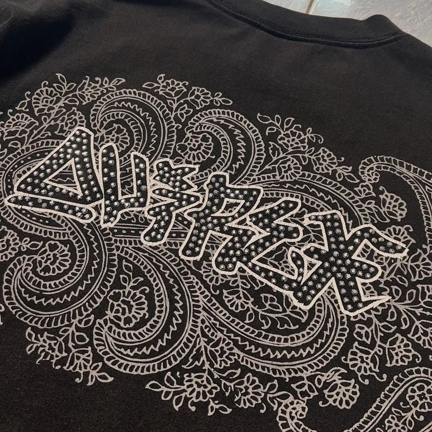 Vintage Avirex Black Short - Sleeve T - Shirt with Rhinestone Double - Sided Pattern Retro Streetwear Top 260129