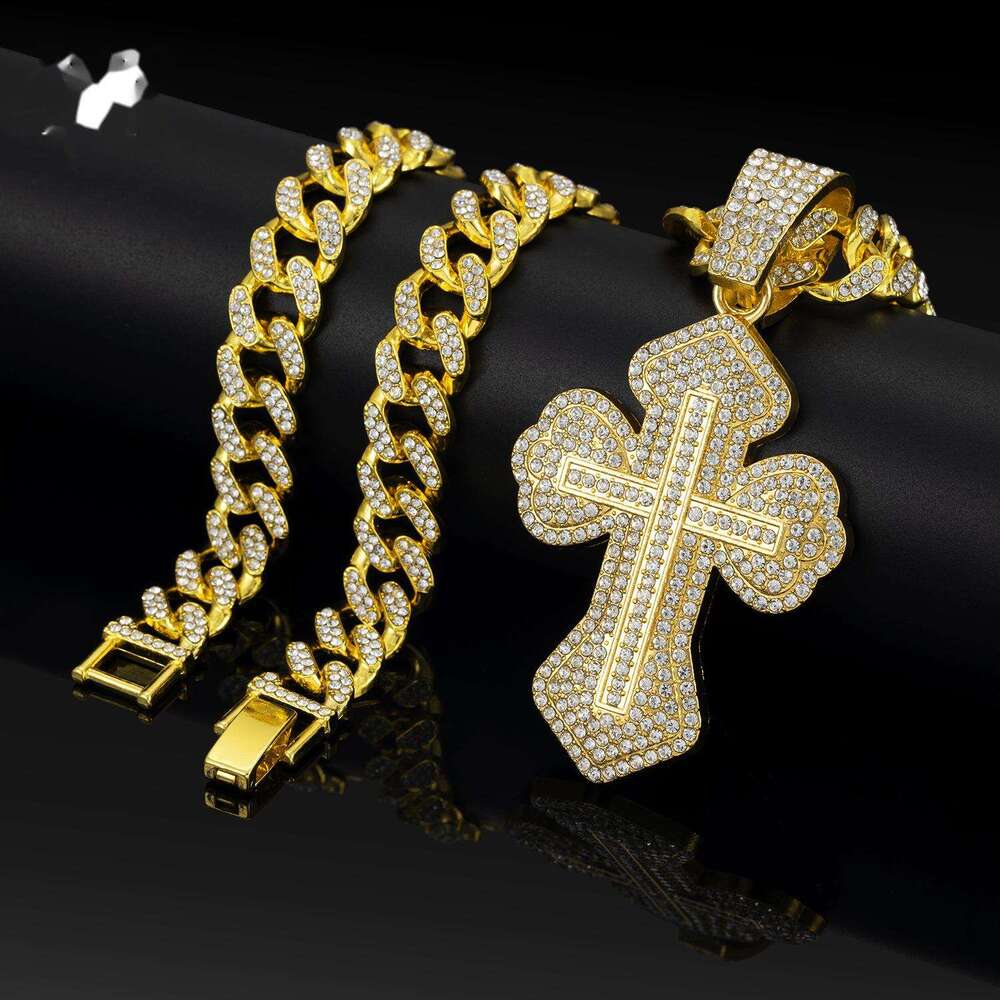 American Style Inlaid Alloy Hip Hop Cross Cuban Necklace Hot-Selling Jewelry Long Men's Chain