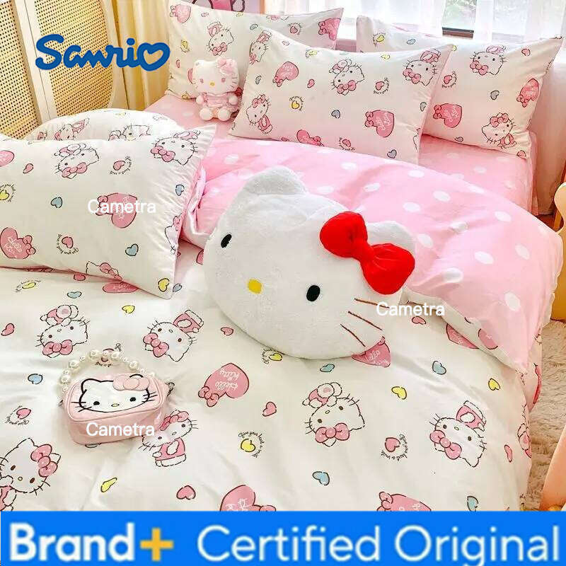 Sanrio Genuine Cartoon Hello Kitty100% Four-piece Cotton Kt Bed Sheet Quilt Cover Pillowcase Three-piece Set H2602051