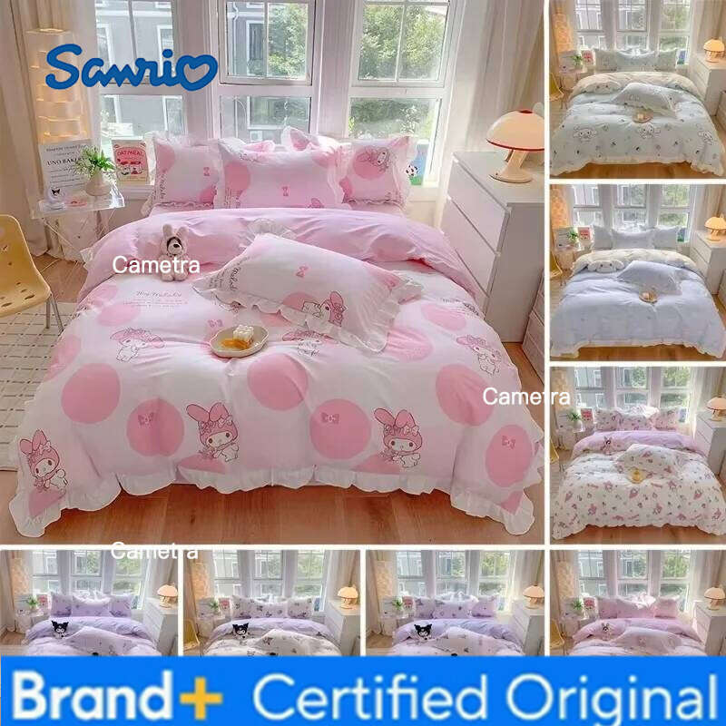 Sanrio Kids Bedding Set Kuromi Cinnamoroll Mymelody Duvet Cover Bed Sheet Pillowcase Bedsheet Double Single King Queen Twin Size H2602051