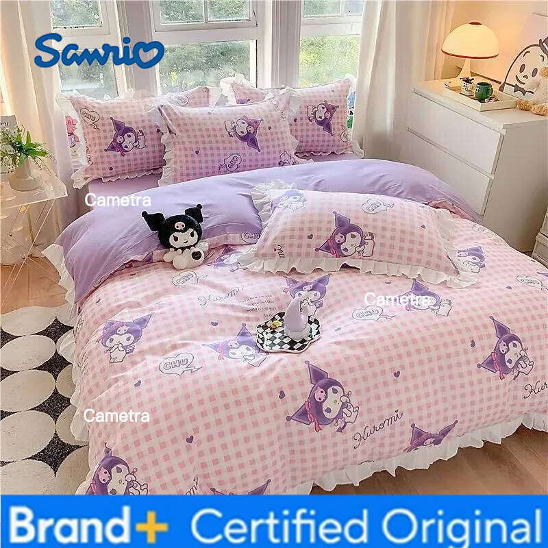 Sanrio Kuromi Cinnamoroll My melody Korean version sweet cartoon lace style pure cotton bed sheet quilt cover three-piece set H260205