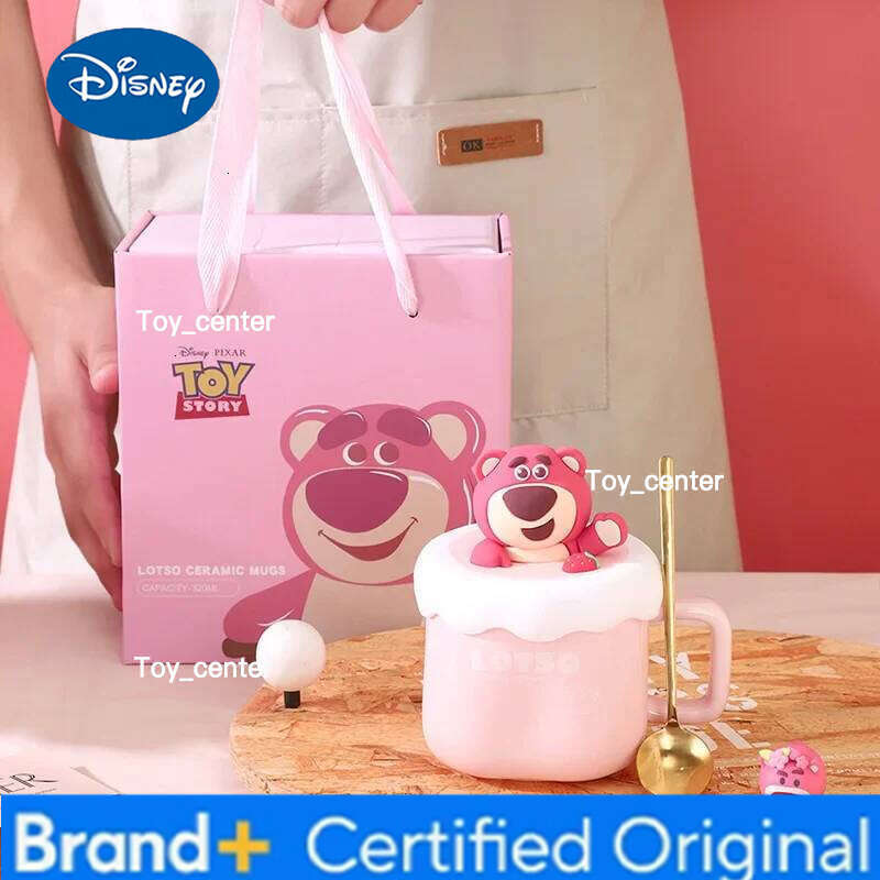 Disney Strawberry Bear Ceramic Mug Set With Lid Stylish Box Cute Cartoon CoffeeMug Perfect Souvenir Companion Gift for Fans H260205