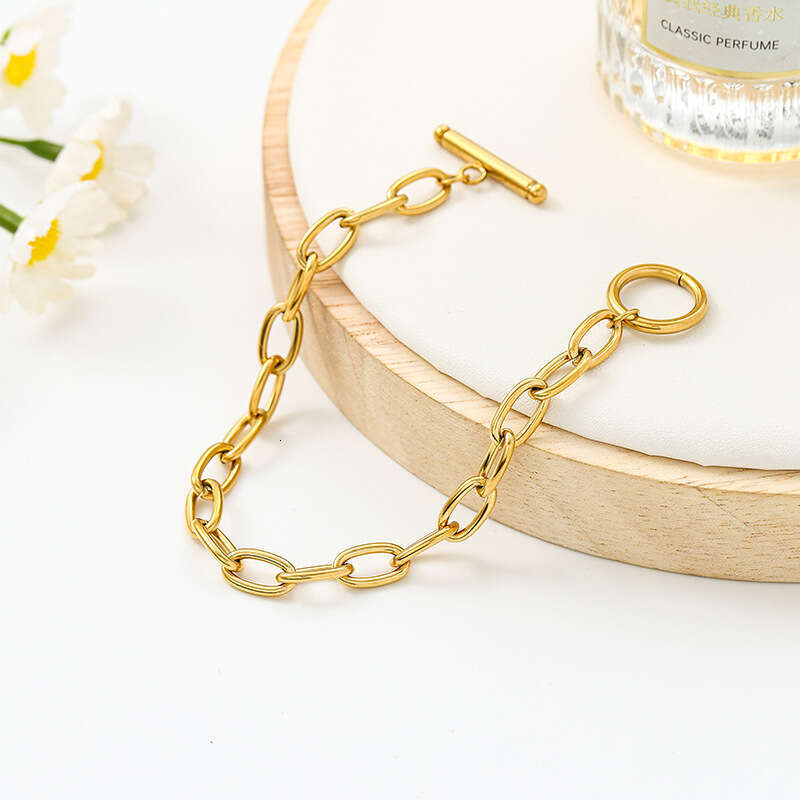 New Fashion Simple Cross Paperclip Stainless Steel Bracelet for Women Vintage Gold OT Buckle Exquisite Versatile Jewelry