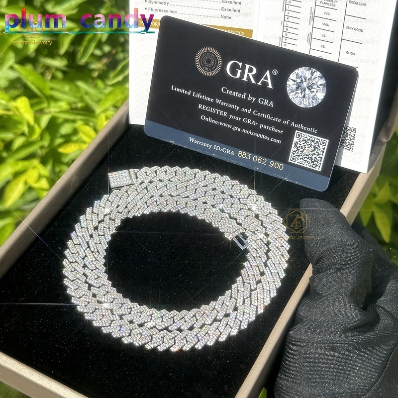 Wholesale 8MM 20 Inches Hip Hop Vvs Diamond Necklace 8inches Bracelet 925 Silver Iced Out 2 Rows Cuban Link Moissanite Chain