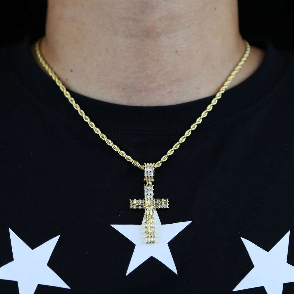 Trade New gold silver Cross Zircon & Pendant European and American Fashion Trend Men's Necklace