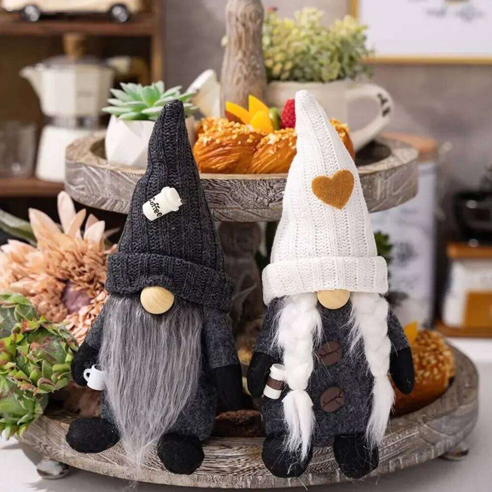 With Knitted Hat Coffee Gnomes Soft Exquisite Christmas Faceless Doll Handmade Cute Elf Dwarf Plush Figurine S260204