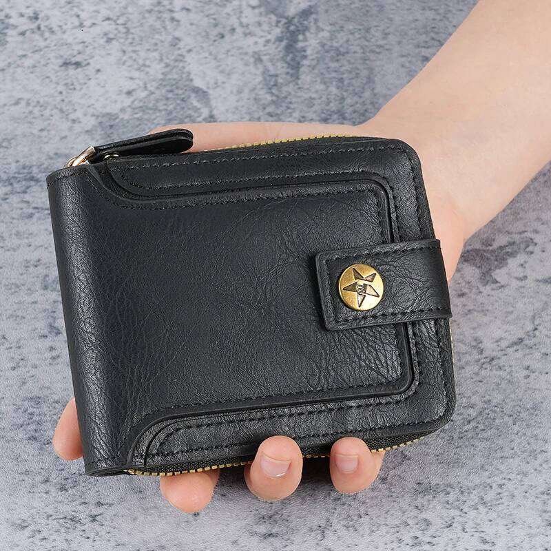 2025 New Retro Men's Horizontal Short Wallet - Zipper Multifunctional Card Buckle Coin Purse, Slim Cross-Border Style Z260205