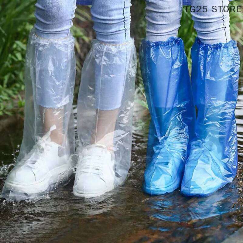 10Pcs Rainy Disposable Shoe Transparent Plastic Outdoor Thick Wear-resistant Waterproof Isolation Foot Covers S260204