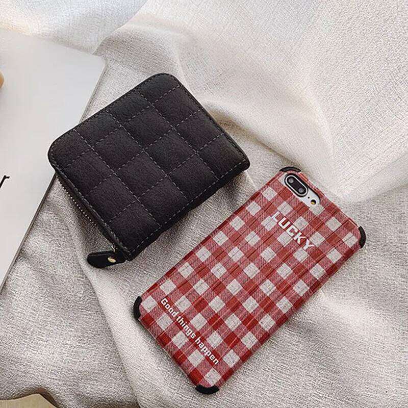 Women Fashion Zipper Wallet with Coin Purse PU Leather Plaid Purses Ladies Cute Mini Korean Version Small Card Pack New In Z260205