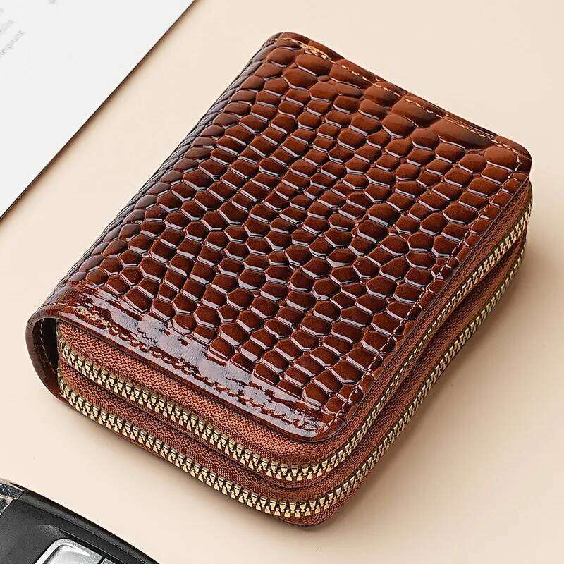 Women's Patent Leather Crocodile Pattern Accordion Holder - European Fashion Multi Card Slots Large Capacity Zip Coin Purse Z260205