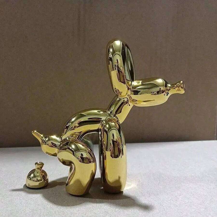 Modern Art Squat Balloon Dog Animal Decorative Statue, Suitable for Interior Living Room Farmhouse Bedroom Office Cabinet Wood S260204