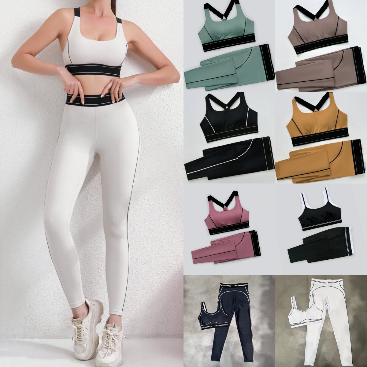 Alosetnessitys 5A Quality Yoga Set Women Yoga Suits And bra Sets Sports Heart Throb Legging+Shorts White-Striped Workout Quick-Drying women clothes bra Sets