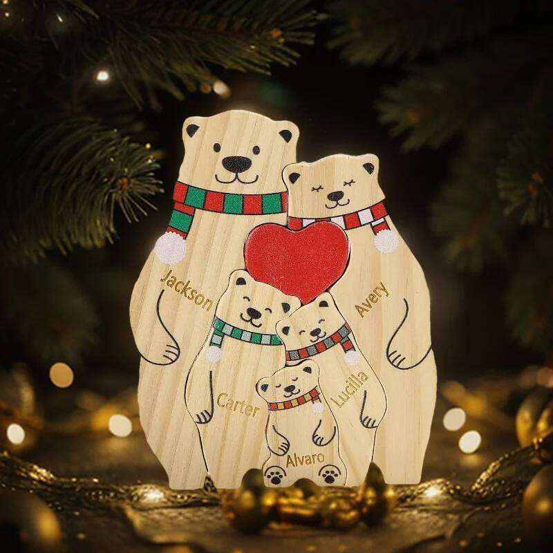 Name Personalized Custom Mother's Birthday Gift Names Sculpture Wood Puzzle Bear Family Heart Puzzles Home Decoration S260204