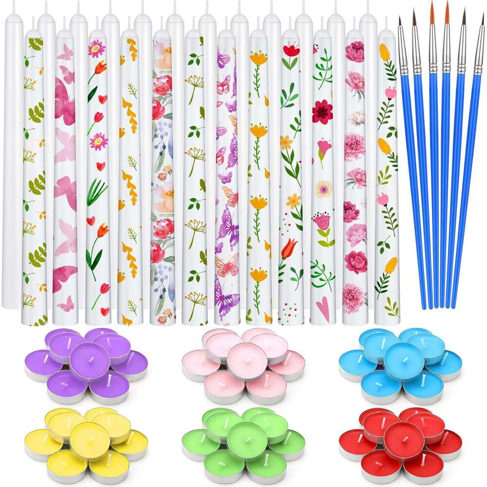 MTLEE 78 Pcs DIY Candle Painting Kit Include 12 White Taper 60 Colored Tealight Candles 6 Paint Brushes for Crafts Birthday Wedding Party FavorsMulti 