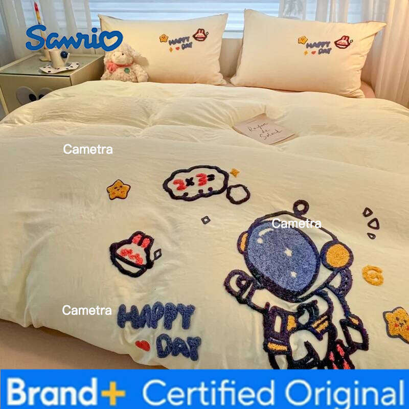 Sanrio Luxurious Touch Super Soft Water-Washed Cotton Towel Embroidered Duvet Cover Set with Pillowcases - Enhanced Comfort H260205