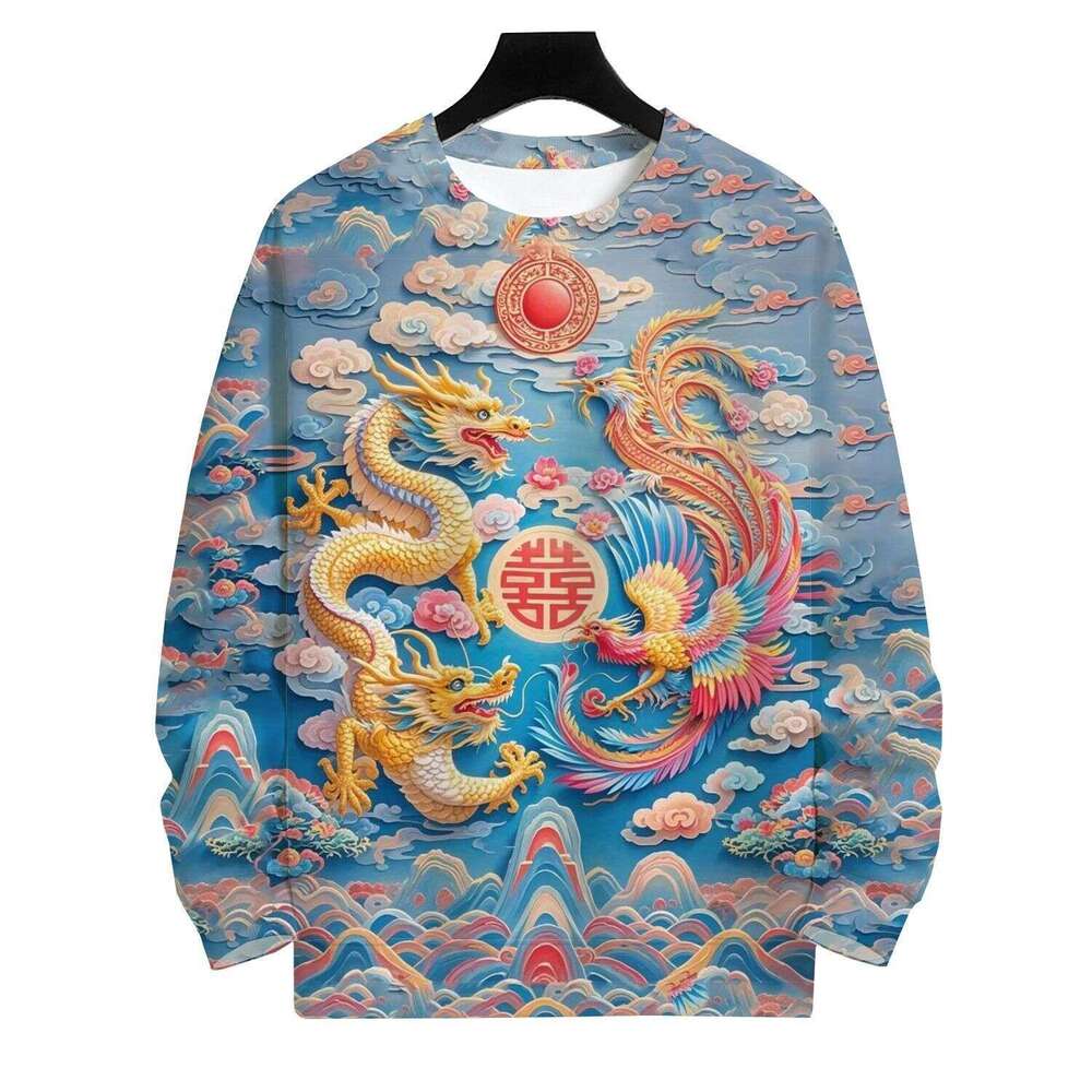 Spring Autumn Style Personalized Dragon Phoenix Pattern Sweatshirt 2026 Fashionable And Handsome Long Sleeve Round Neck Unisex Chinese