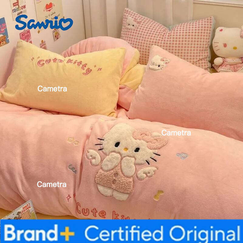 Sanrio Hello Kitty High-value Creative Quilt Cover Bed Sheet Four-piece Cartoon Student Dormitory Thickened Three-piece Bedding H260205