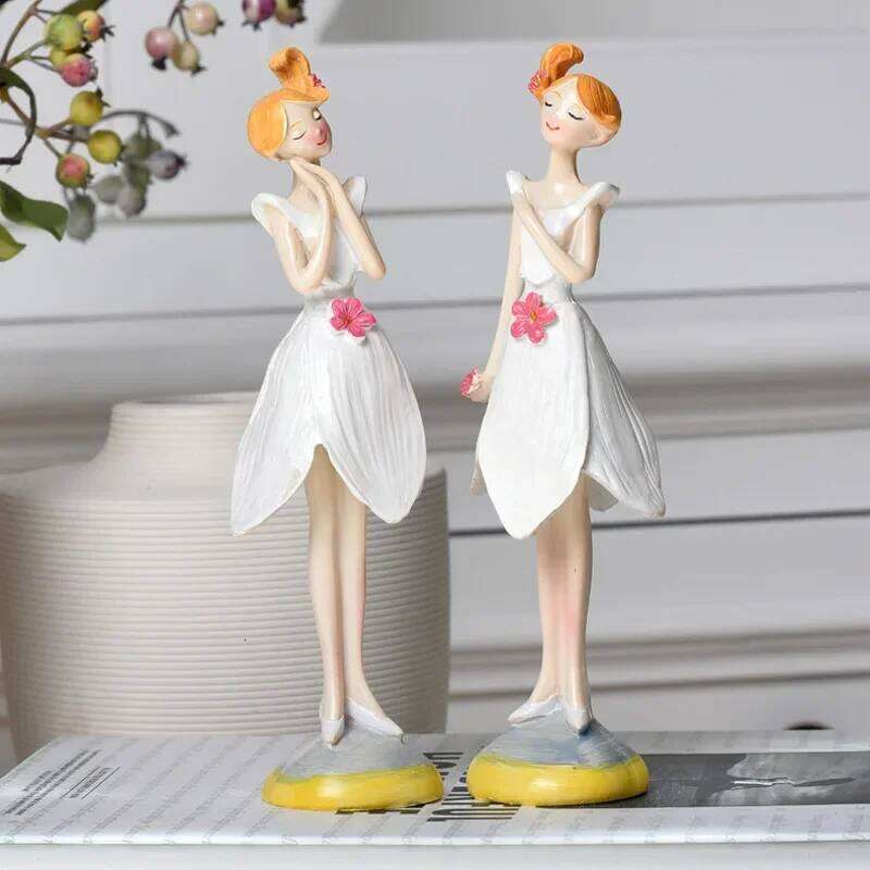 2pcs/set Beautiful Angel Resin Craft Festival Gift Fairy Kawaii Home Figurines Accessories Desk Decoration S260204