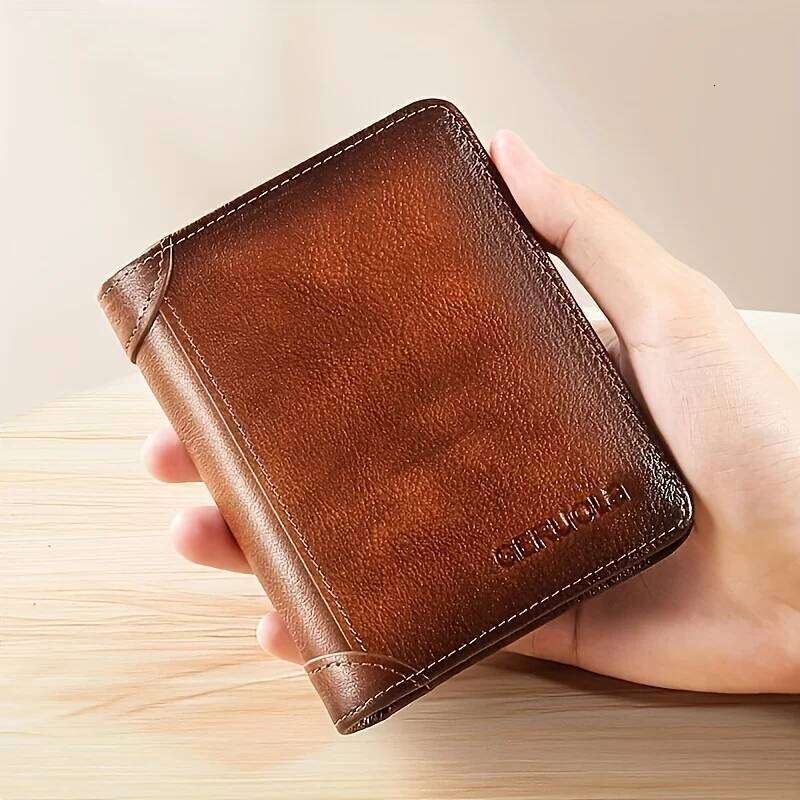 GERUOLA Slim RFID Shielded Genuine Leather Wallet for Men-Multifunctional ID & Holder Dark Brown with Embellishments Z260205