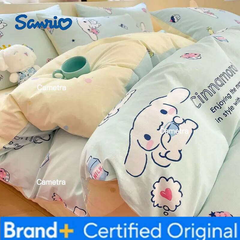 Sanrio Bed Sheet Four-piece Cartoon 100% Cotton Quilt Cover Pillowcase 3-piece Set H2602051
