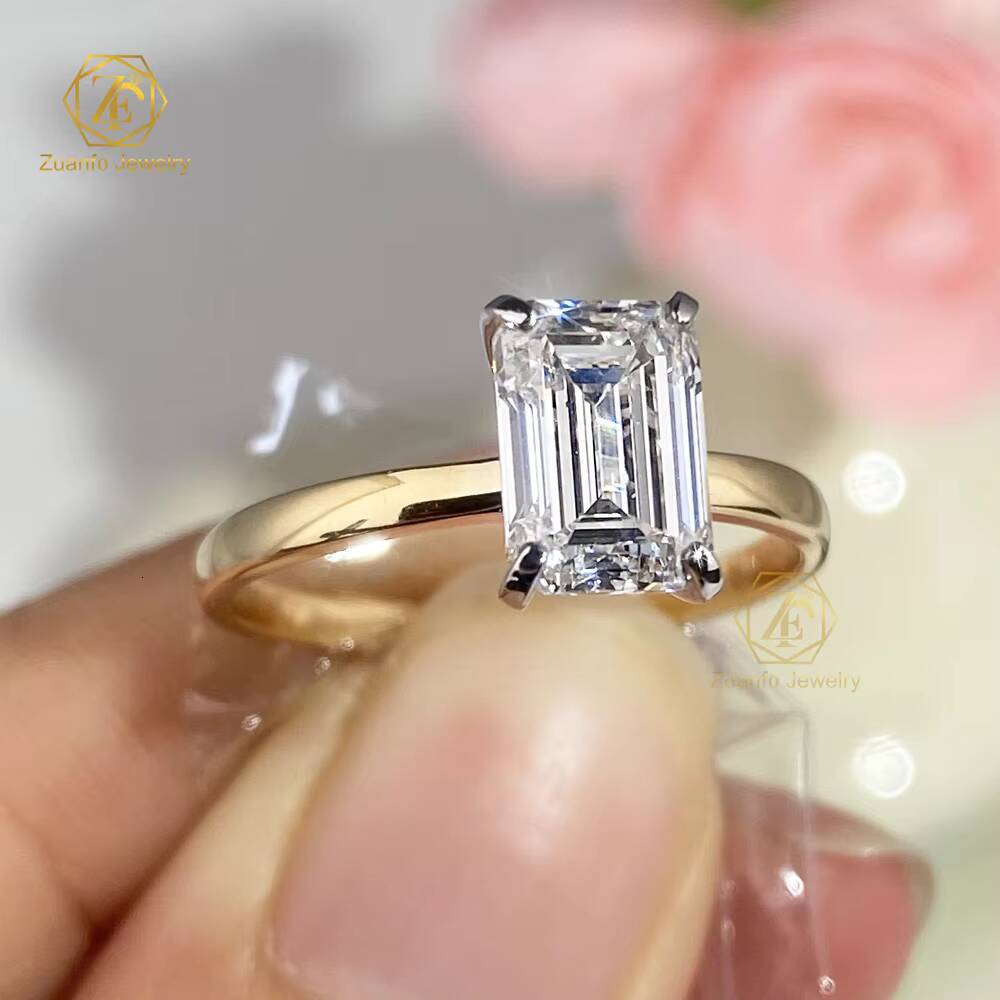 IGI Solid 14K 18K Gold 2CT D VS1 Emerald Cut Lab Diamond Rings IGI Wedding Diamond Engagement Ring for Her