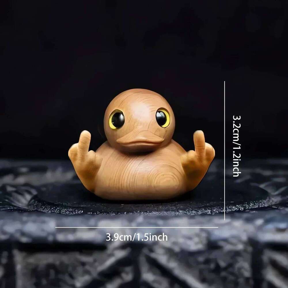 Wooden Cute 1Pc Little Yellow Duck Handheld Ornament Solid Wood Carving Home Office Cartoon Desktop Small & Decoration