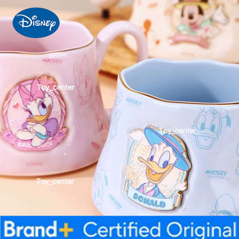 Disney Orginal Brocade Luxury Mickey Badge Cup Cartoon Ceramic Cute Girl Heart Big Ears Breakfast Coffee Mug H260205