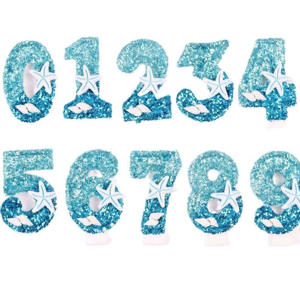 Candles 0-9 Number Glitter Blue Snowflake Candle Kids Girls Birthday Party Cake Topper Decoration Supplies S260204