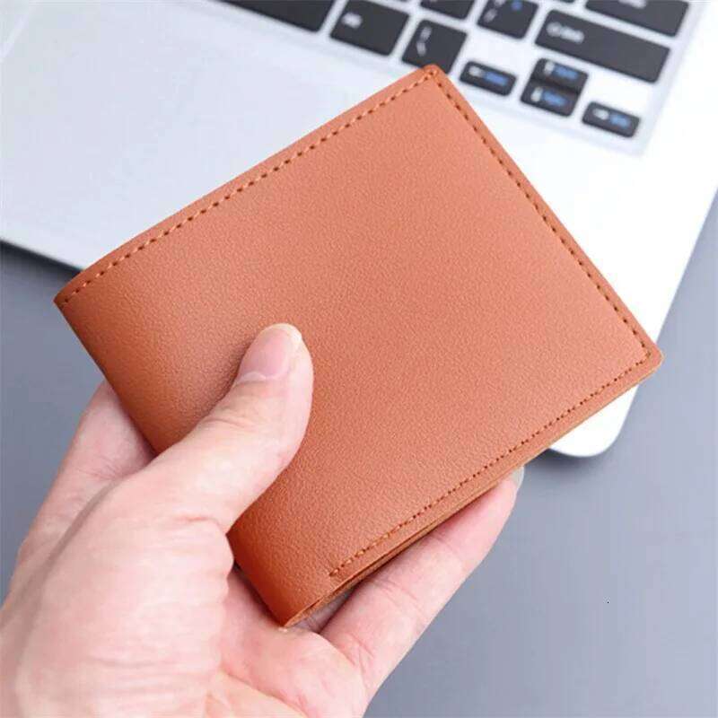 New Men Short PU Leather Simple Solid Color Thin Male Holder Small Money Purses Business Foldable Wallet NEW Z260205