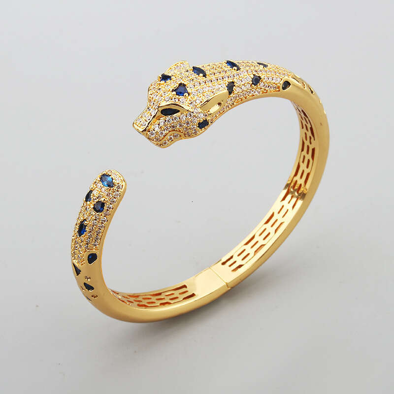 European and American Style Exaggerated Light Luxury Temperament Inlaid Colorful Zircon Popular Women's Open Leopard Head Bracelet