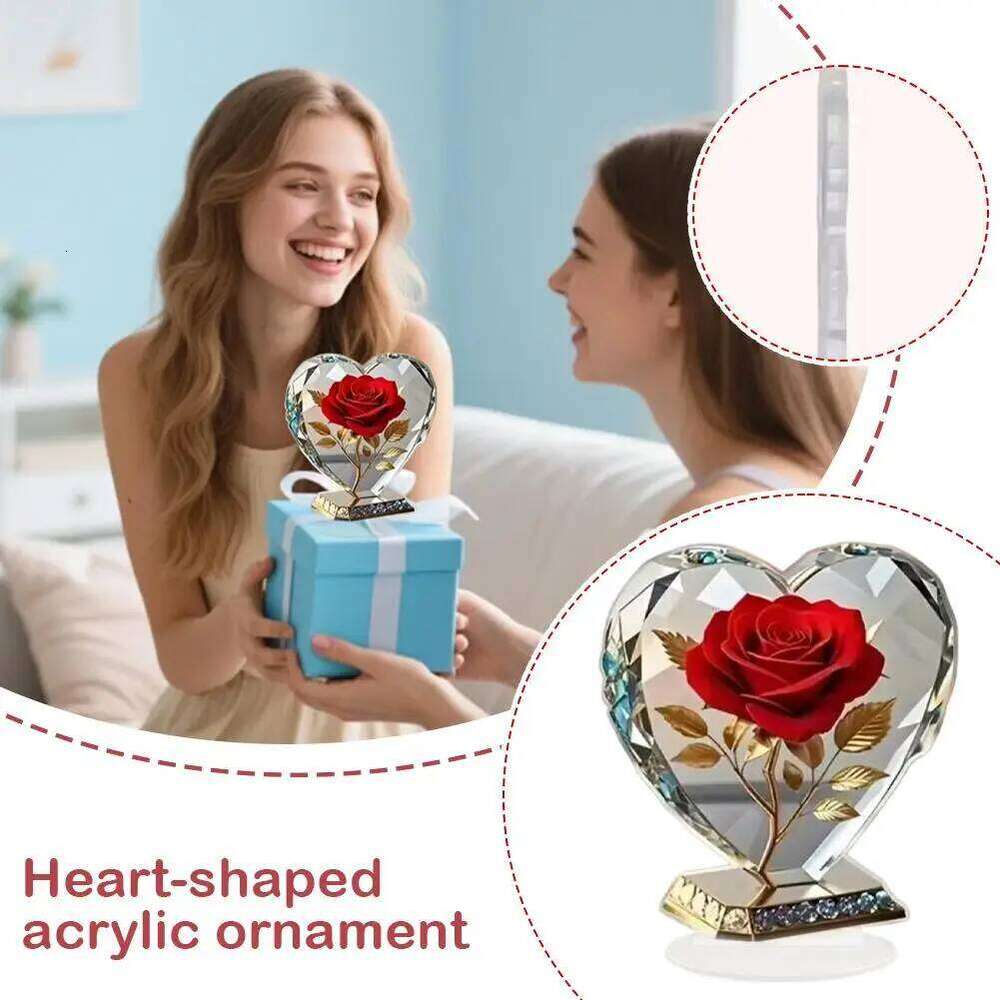 Acrylic Red Roses Decorations for Home Office Desk Enhance Visual Effects New Holiday Gift Ideas Artificial Blooming Plant Decor S260204