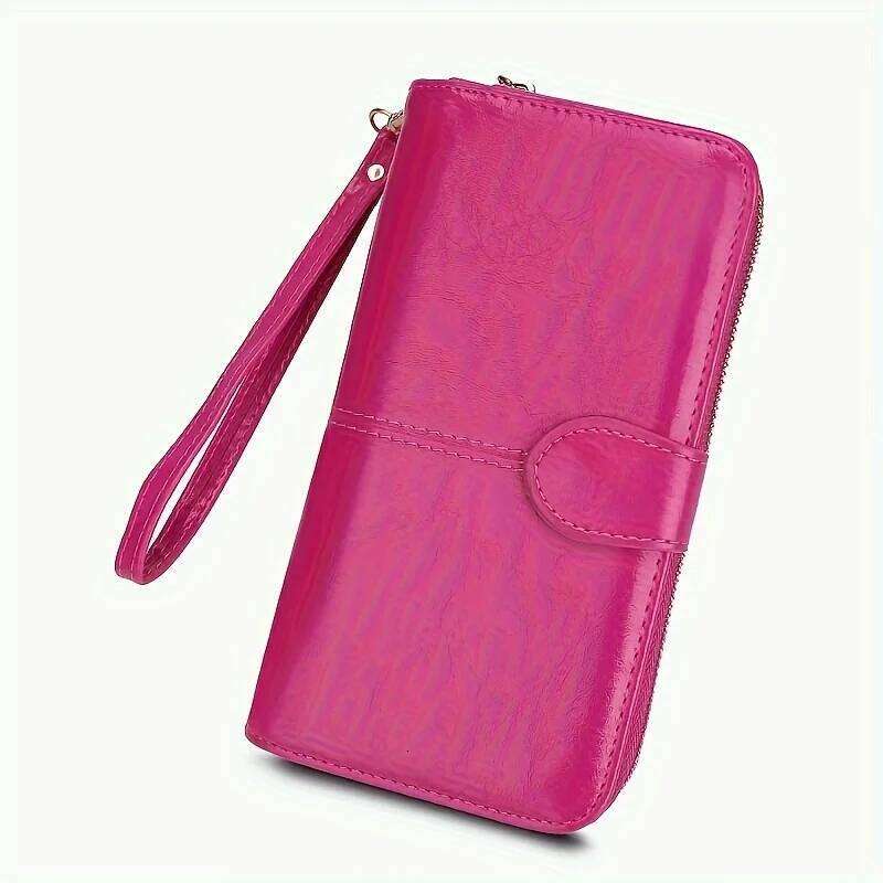 Fashion Red Synthetic Leather Long Wallet, with Wrist Strap, Large Capacity Can Accommodate Multiple Cards, Zipper Closure, Polyester Z260205