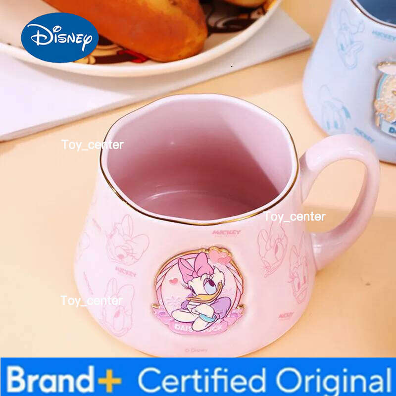 Disney Orginal Brocade Luxury Mickey Badge Cup Cartoon Ceramic Cute Girl Heart Big Ears Breakfast Coffee Mug H260205