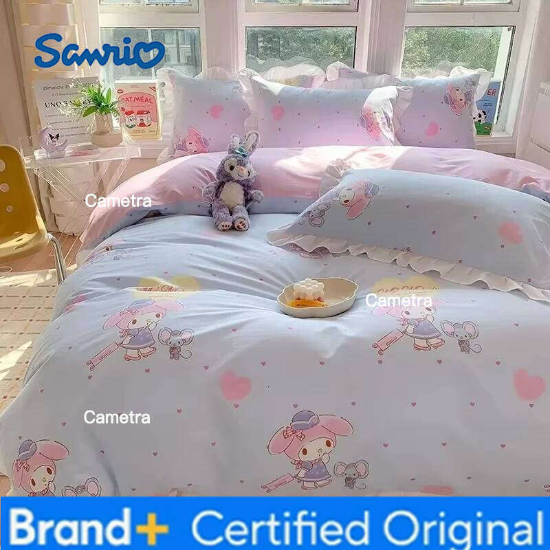 Sanrio Kids Bedding Set Kuromi Cinnamoroll Mymelody Duvet Cover Bed Sheet Pillowcase Bedsheet Double Single King Queen Twin Size H260205