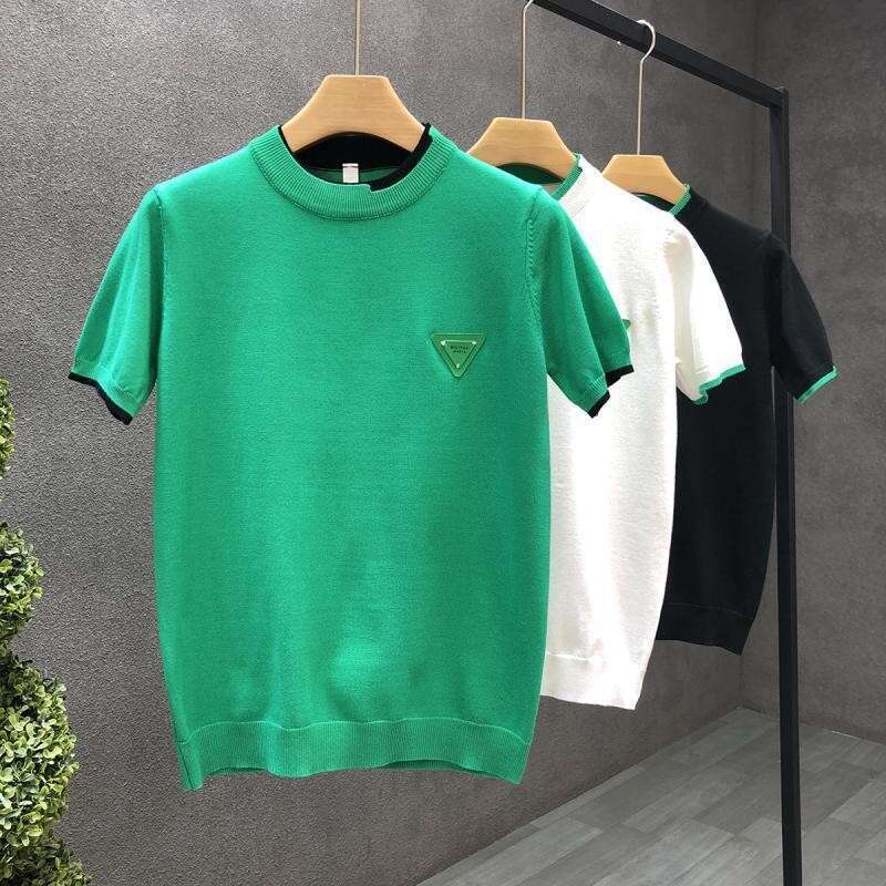 White Knitted Short Sweater For Men, Stylish And Warm Inner Layer Half Sleeve T-Shirt, Men's Base Shirt Luanyun